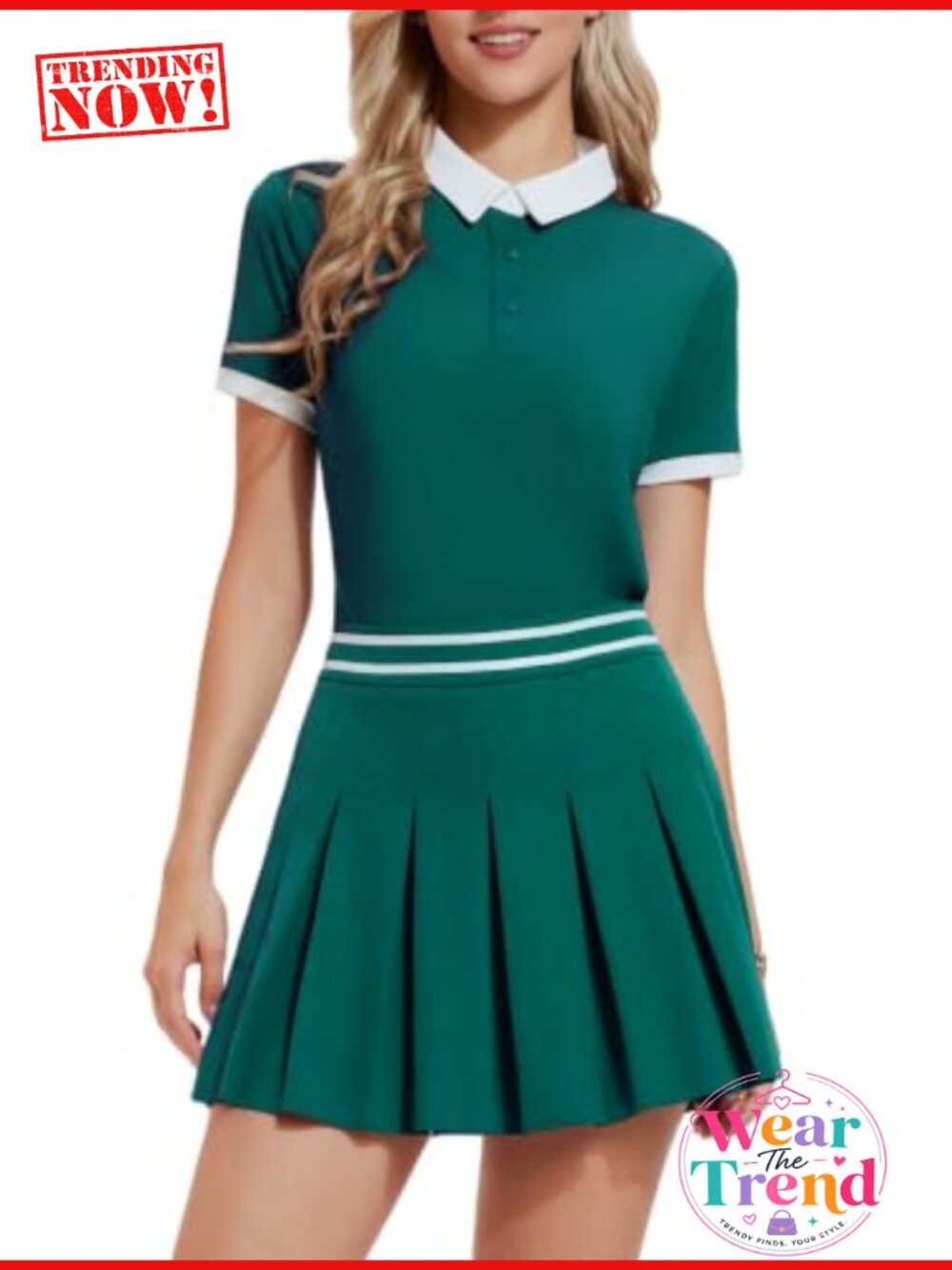 Women 2 Piece Athletic Tennis Skirt Set Golf Polo Dress Pickleball Outfit
